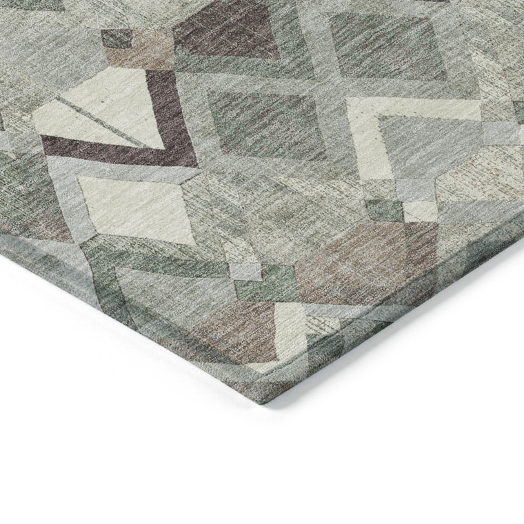 9' X 12' Sage And Off White Geometric Washable Indoor Outdoor Area Rug