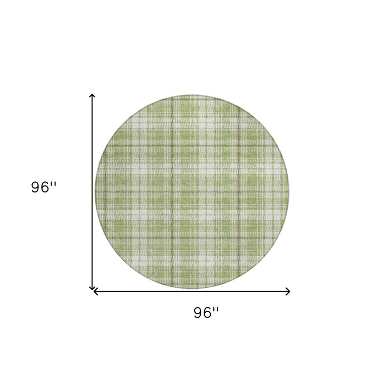 8' Artichoke Green Brown And Ivory Round Plaid Washable Indoor Outdoor Area Rug - 608219388324