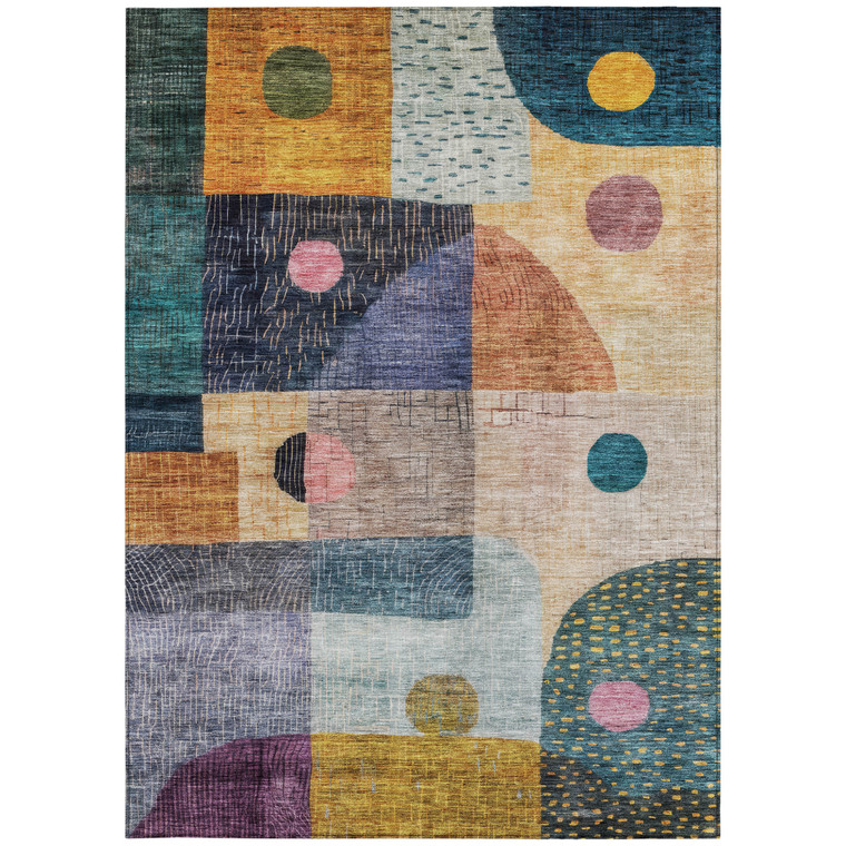 10' X 14' Green Purple And Blue Geometric Washable Indoor Outdoor Area Rug