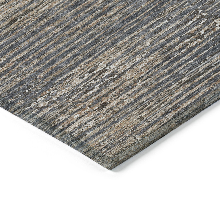 9' X 12' Pewter Striped Washable Indoor Outdoor Area Rug - Pewter