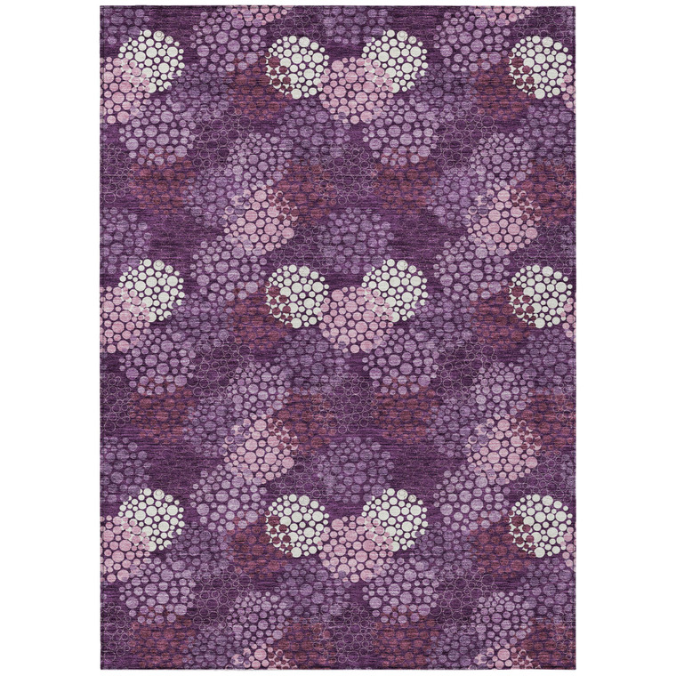 9' X 12' Eggplant Lavender And Ivory Polka Dot Washable Indoor Outdoor Area Rug