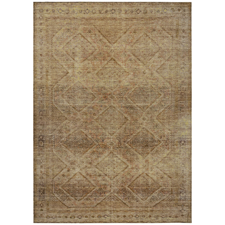 8' X 10' Khaki And Beige Geometric Washable Indoor Outdoor Area Rug