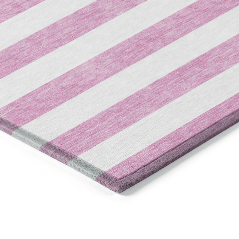 9' X 12' Pink and White Striped Washable Non Skid Indoor Outdoor Area Rug