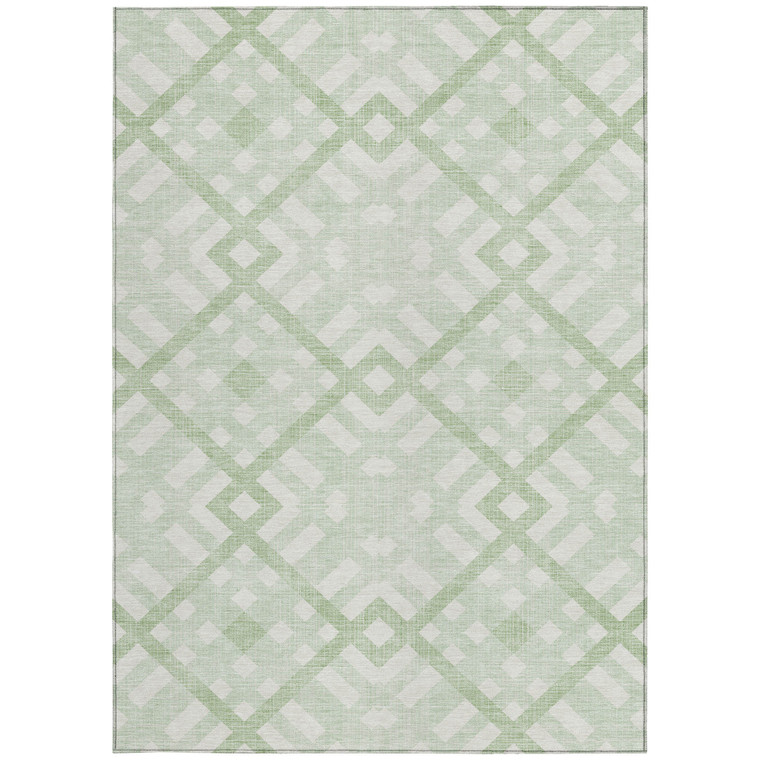9' X 12' Mint Green And Ivory Geometric Washable Indoor Outdoor Area Rug