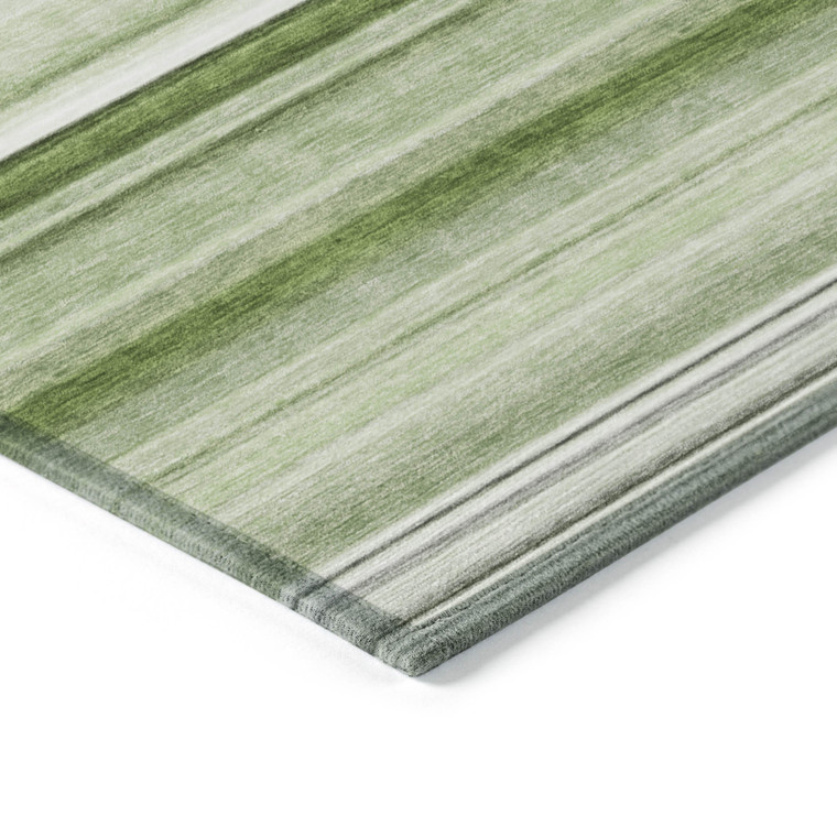 8' X 10' Artichoke Green Striped Washable Indoor Outdoor Area Rug