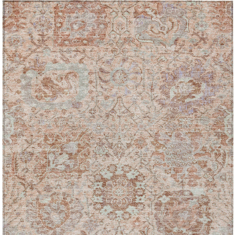 8' X 10' Coral And Gray Damask Washable Indoor Outdoor Area Rug