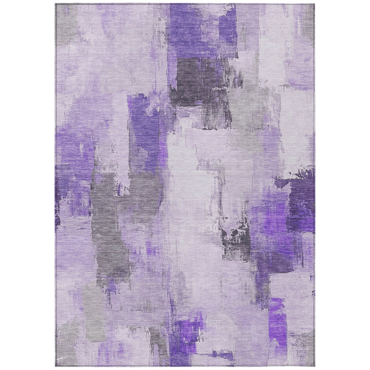 10' X 14' Lavender And Ivory Abstract Washable Indoor Outdoor Area Rug - Lavender, Ivory