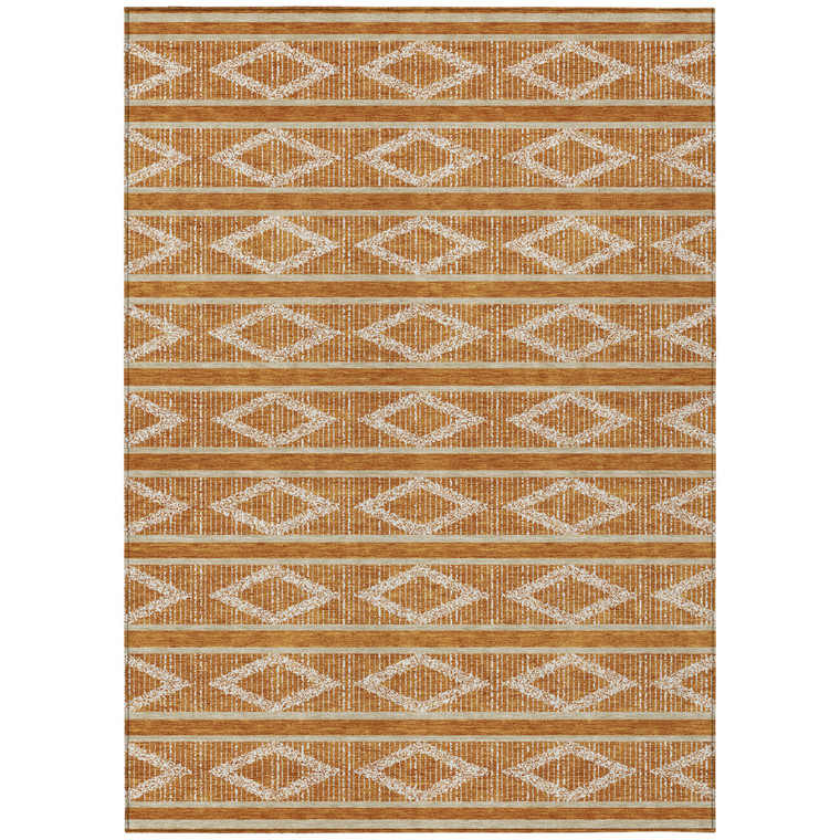 10' X 14' Copper And Ivory Geometric Washable Indoor Outdoor Area Rug