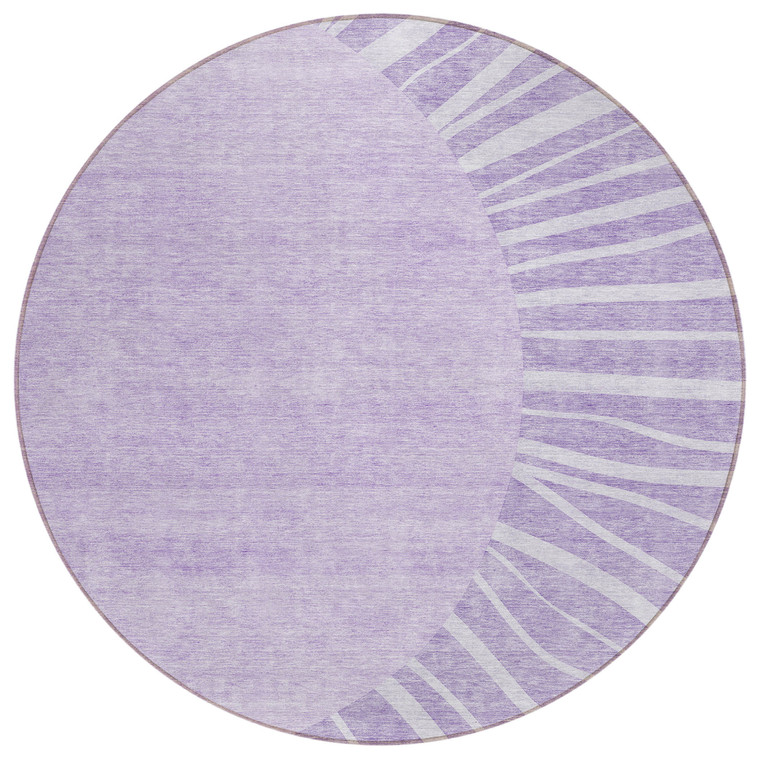 8' Lavender And Purple Round Abstract Washable Indoor Outdoor Area Rug