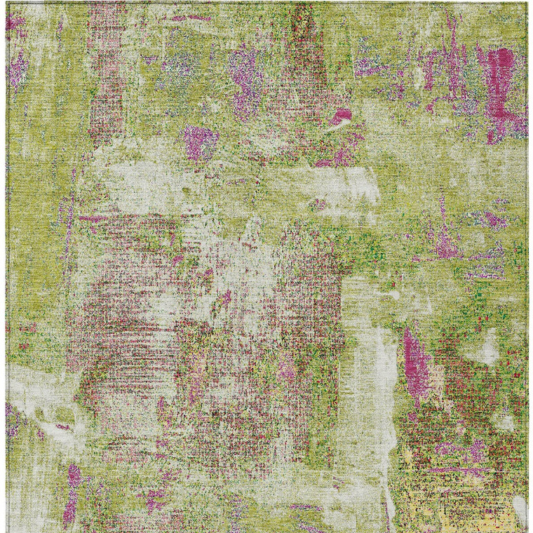8' X 10' Lime Green Ivory And Pink Abstract Washable Indoor Outdoor Area Rug