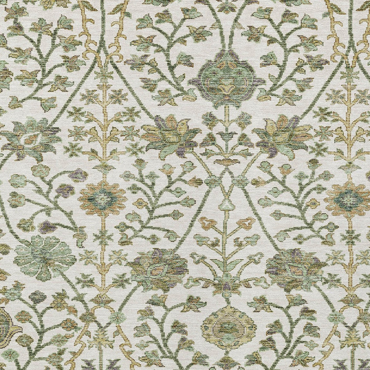 8' X 10' Ivory Green And Brown Floral Washable Indoor Outdoor Area Rug