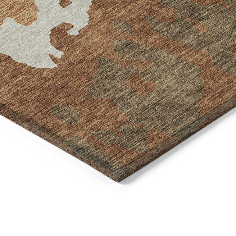 8' X 10' Orange And Brown Abstract Washable Indoor Outdoor Area Rug