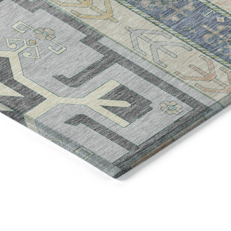 10' X 14' Silver Beige And Gold Aztec Washable Indoor Outdoor Area Rug
