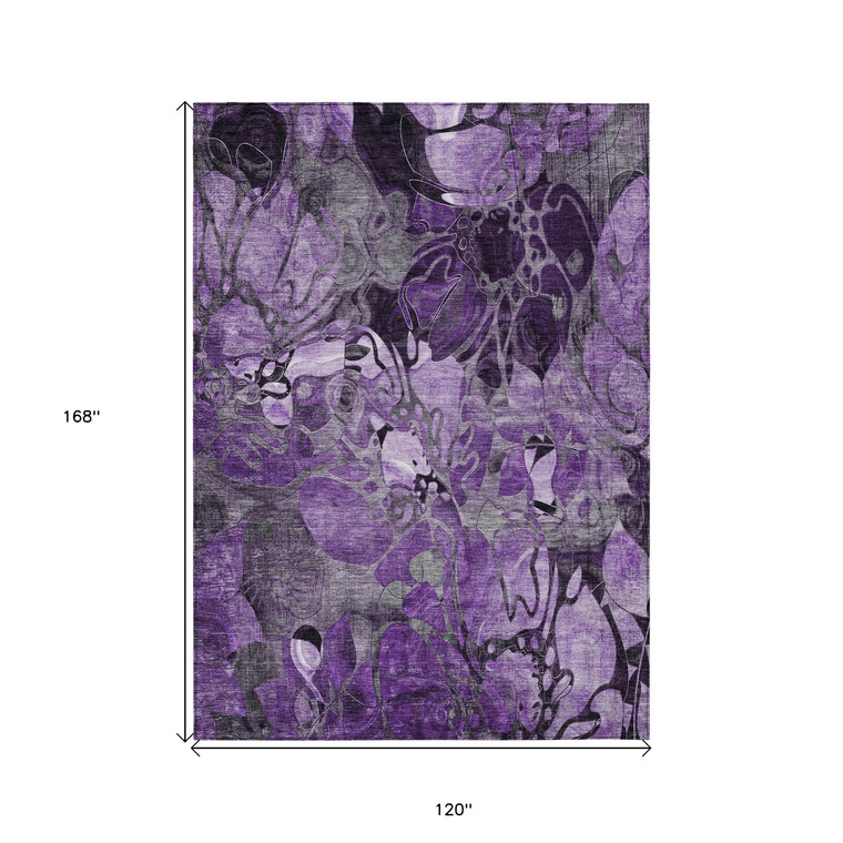10' X 14' Purple Abstract Washable Indoor Outdoor Area Rug
