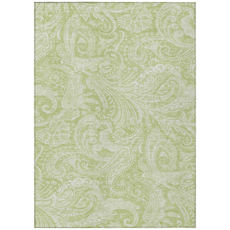 8' X 10' Green And Ivory Paisley Washable Indoor Outdoor Area Rug