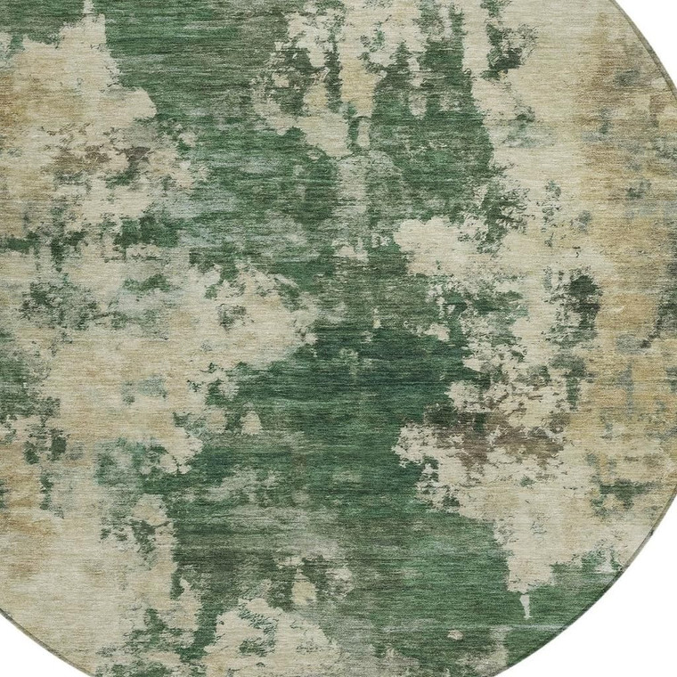 8' Fern Green And Beige Round Abstract Washable Indoor Outdoor Area Rug - Fern Green, Beige