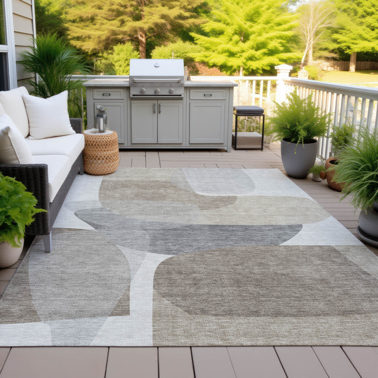 10' X 14' Taupe And Gray Abstract Washable Indoor Outdoor Area Rug - Taupe, Gray