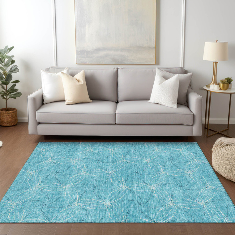10' X 14' Aqua And Ivory Geometric Washable Indoor Outdoor Area Rug - Aqua, Ivory