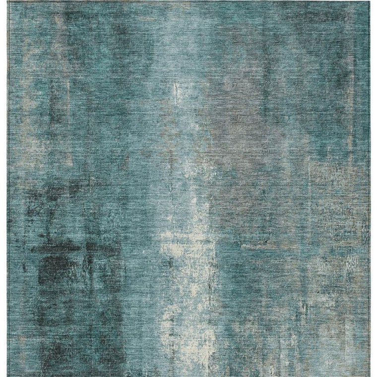 9' X 12' Teal Blue And Ivory Abstract Washable Indoor Outdoor Area Rug - Teal Blue, Ivory