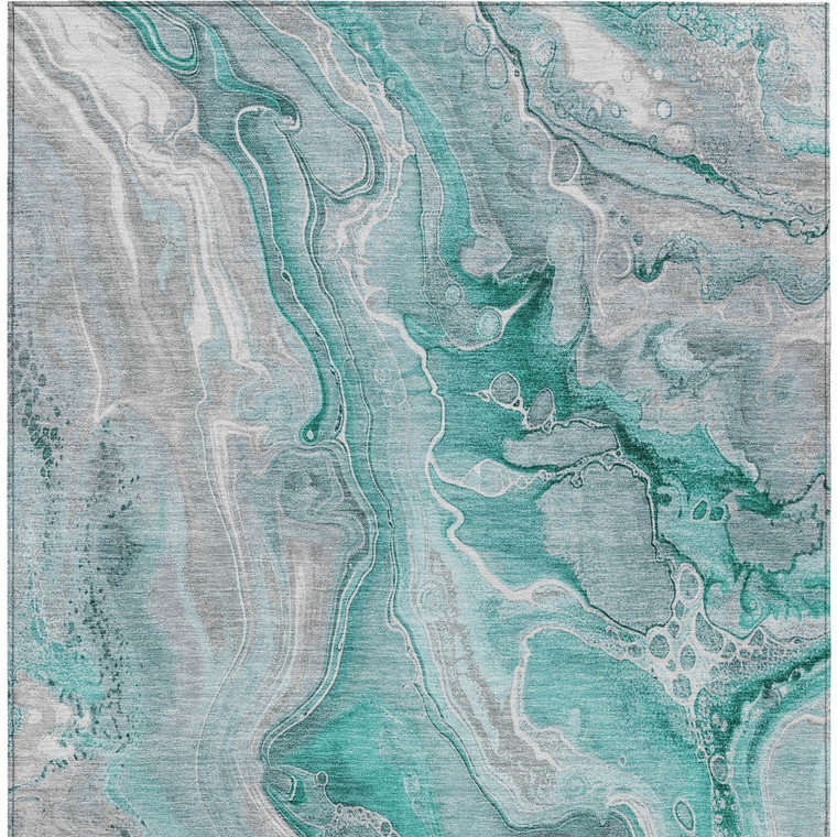 10' X 14' Teal Blue And Ivory Abstract Washable Indoor Outdoor Area Rug - Teal Blue, Ivory