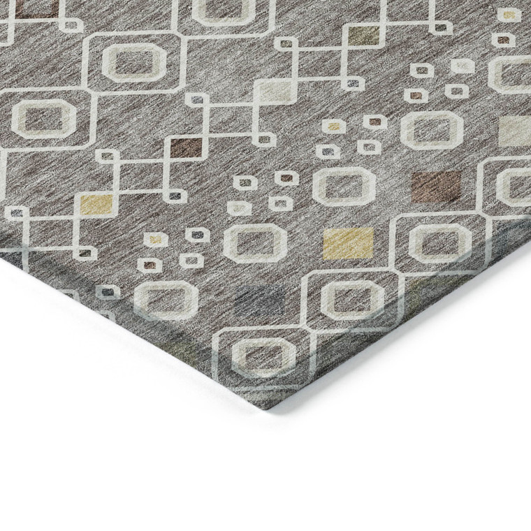 8' X 10' Taupe Gray And Gold Geometric Washable Indoor Outdoor Area Rug
