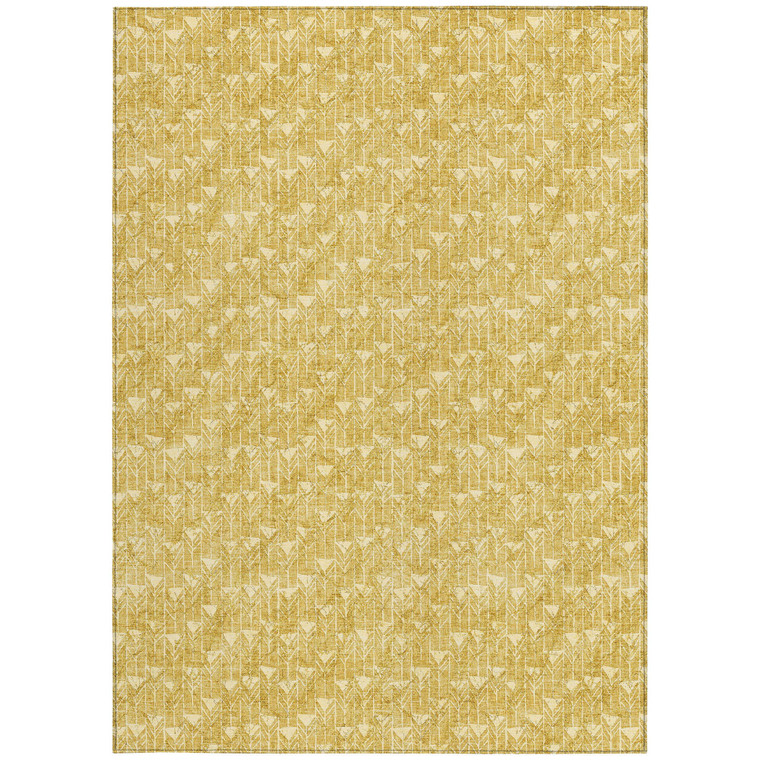 10' X 14' Gold Geometric Washable Non Skid Indoor Outdoor Area Rug