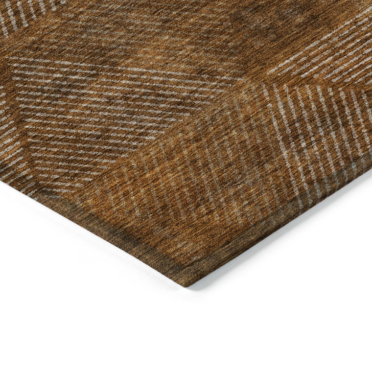 9' X 12' Terra Cotta Copper And Beige Geometric Washable Indoor Outdoor Area Rug - Terra Cotta, Copper, Beige