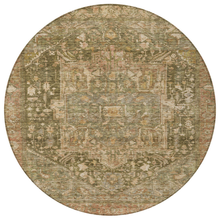 8' Fern Green Round Medallion Washable Indoor Outdoor Area Rug