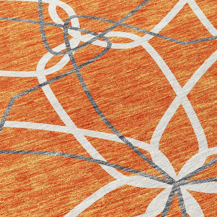 10' X 14' Orange And Ivory Geometric Washable Indoor Outdoor Area Rug Modern Style - Orange, Ivory Color