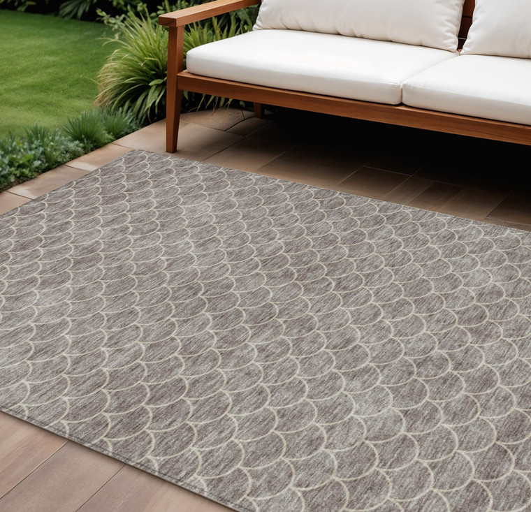 8' X 10' Taupe And Beige Geometric Washable Indoor Outdoor Area Rug - 608219012748