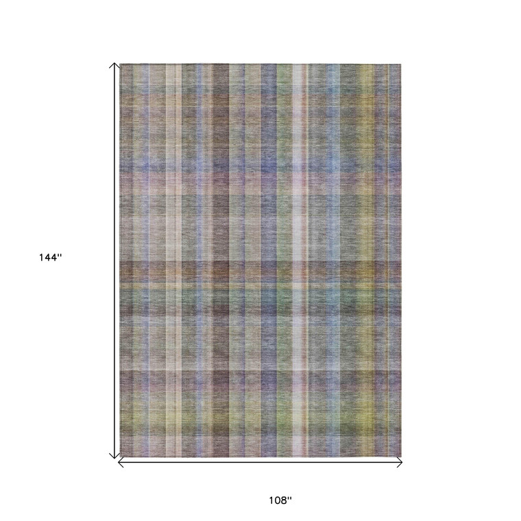 9' X 12' Gray Plaid Washable Non Skid Indoor Outdoor Area Rug - Gray