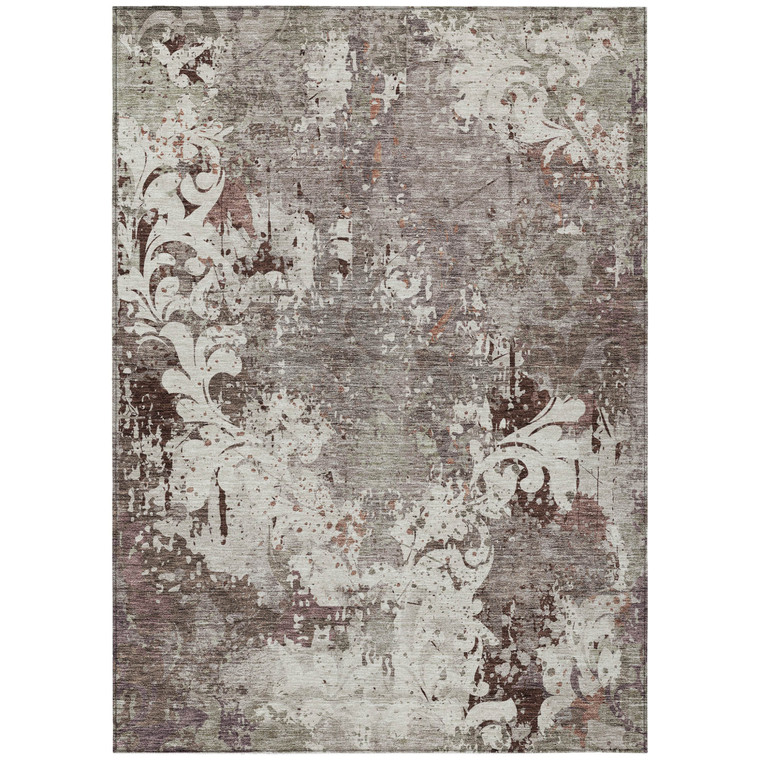 8' X 10' Taupe Ivory And Brown Damask Washable Indoor Outdoor Area Rug