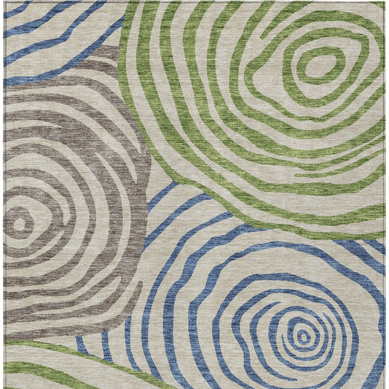 10' X 14' Beige Taupe And Green Abstract Washable Indoor Outdoor Area Rug