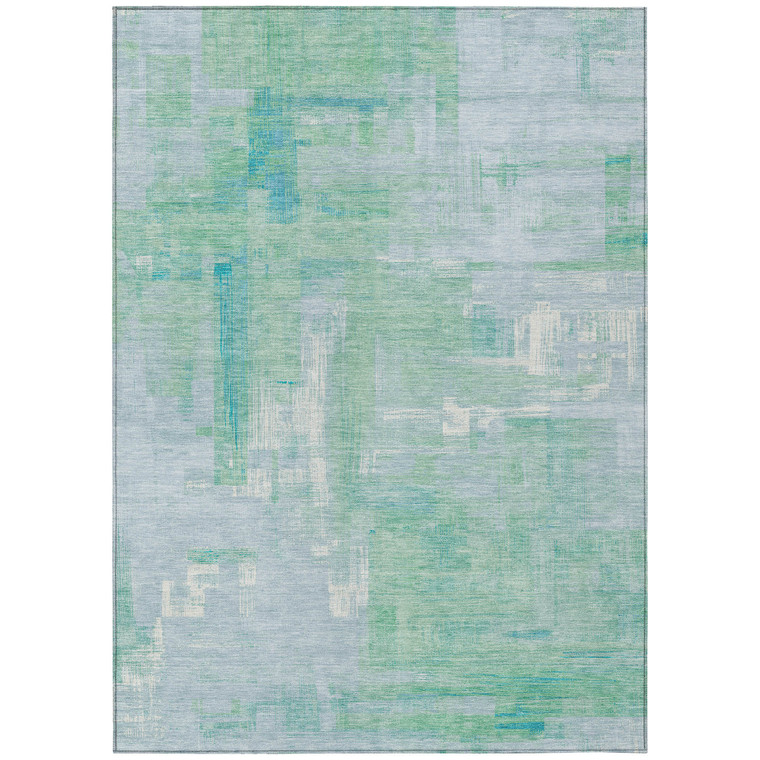 9' X 12' Sky Blue And Blue Abstract Washable Indoor Outdoor Area Rug