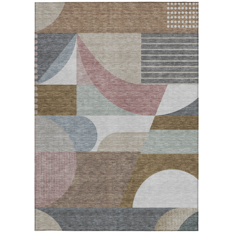 10' X 14' Brown Ivory And Mauve Geometric Washable Indoor Outdoor Area Rug