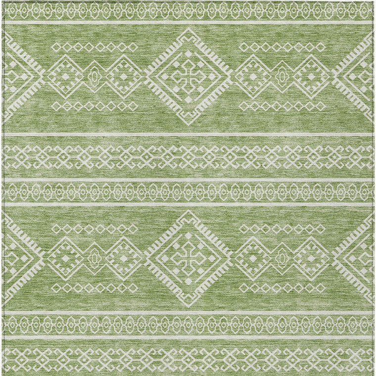 9' X 12' Green And Ivory Southwestern Washable Indoor Outdoor Area Rug