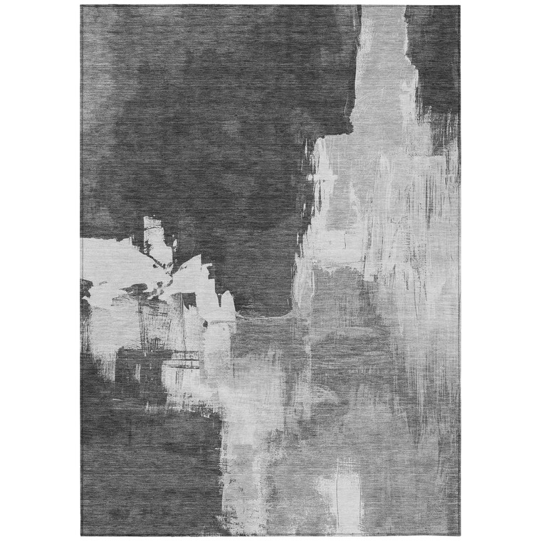 10' X 14' Gray And Smoky Black Abstract Washable Indoor Outdoor Area Rug