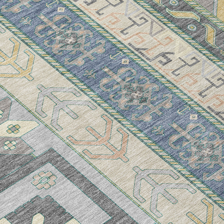 8' Silver Beige And Gold Round Aztec Washable Indoor Outdoor Area Rug