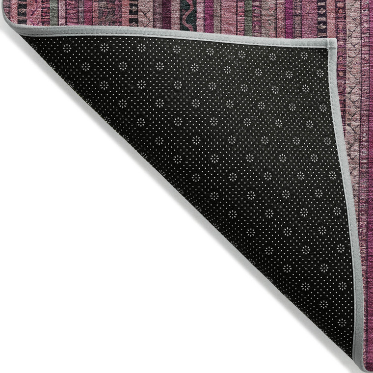 8' X 10' Pink Mauve And Blush Striped Washable Indoor Outdoor Area Rug