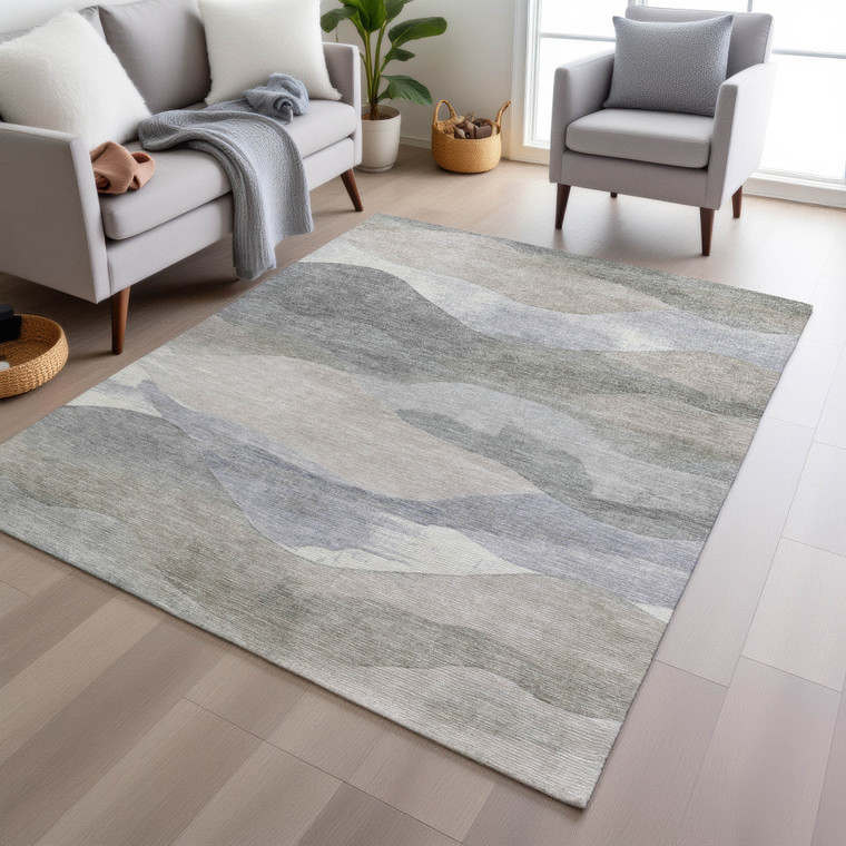 9' X 12' Beige And Gray Abstract Washable Indoor Outdoor Area Rug - Beige, Gray