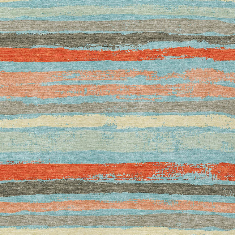 9' X 12' Sky Blue Pink And Gray Striped Washable Indoor Outdoor Area Rug