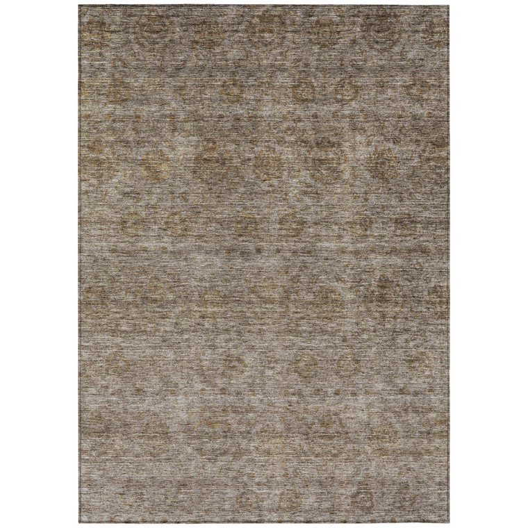 9' X 12' Brown And Tan Floral Washable Indoor Outdoor Area Rug - Brown, Tan