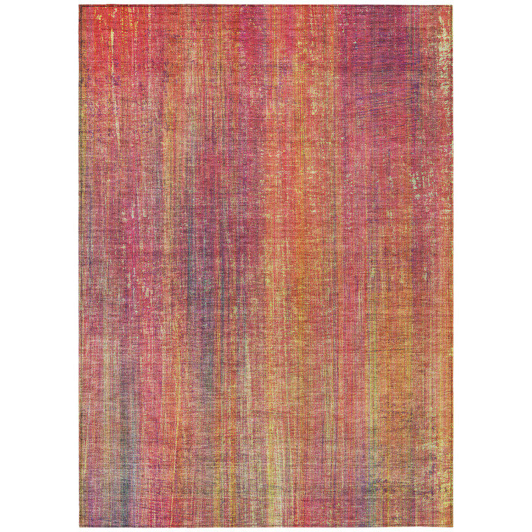 10' X 14' Red and Orange Striped Washable Non Skid Indoor Outdoor Area Rug