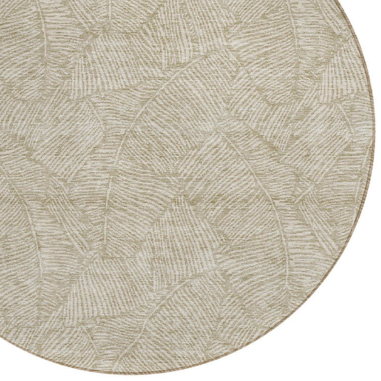 8' Taupe And Ivory Round Floral Washable Indoor Outdoor Area Rug - Taupe, Ivory