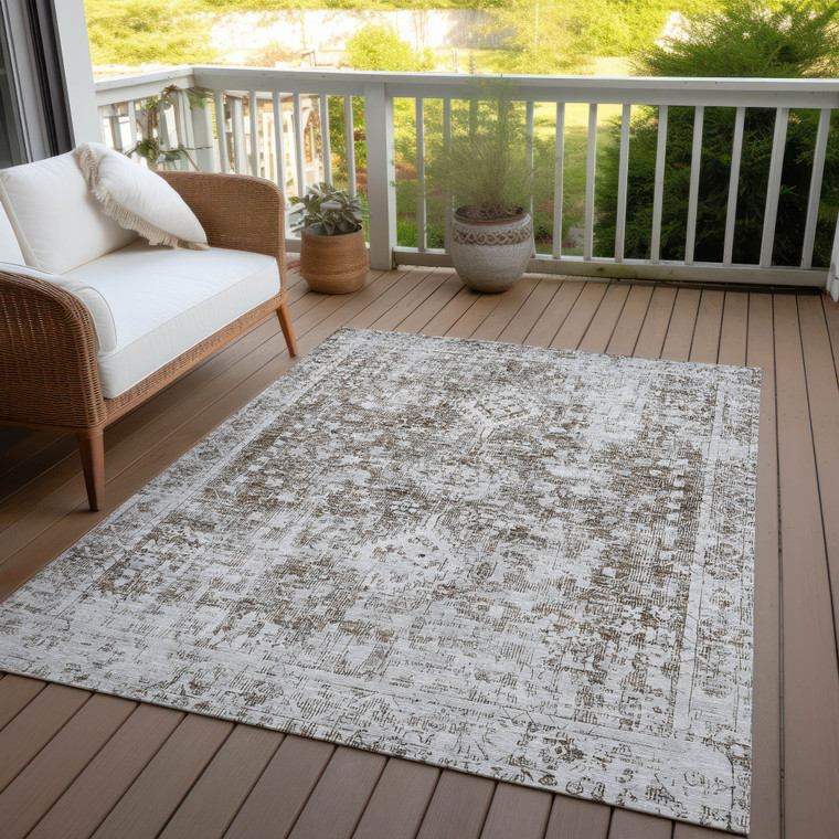 9' X 12' Chocolate Oriental Washable Indoor Outdoor Area Rug