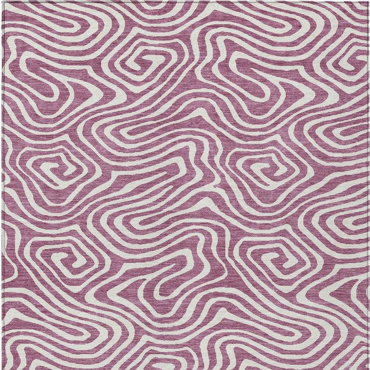 8' X 10' Plum And Ivory Abstract Washable Indoor Outdoor Area Rug
