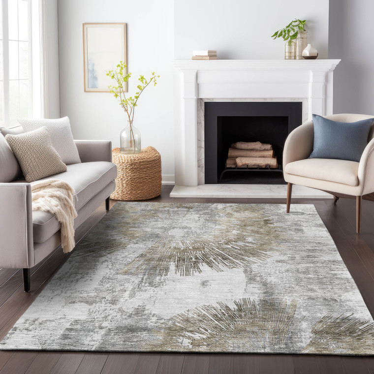 8' X 10' Taupe Beige And Brown Abstract Washable Indoor Outdoor Area Rug - Taupe, Beige, Brown