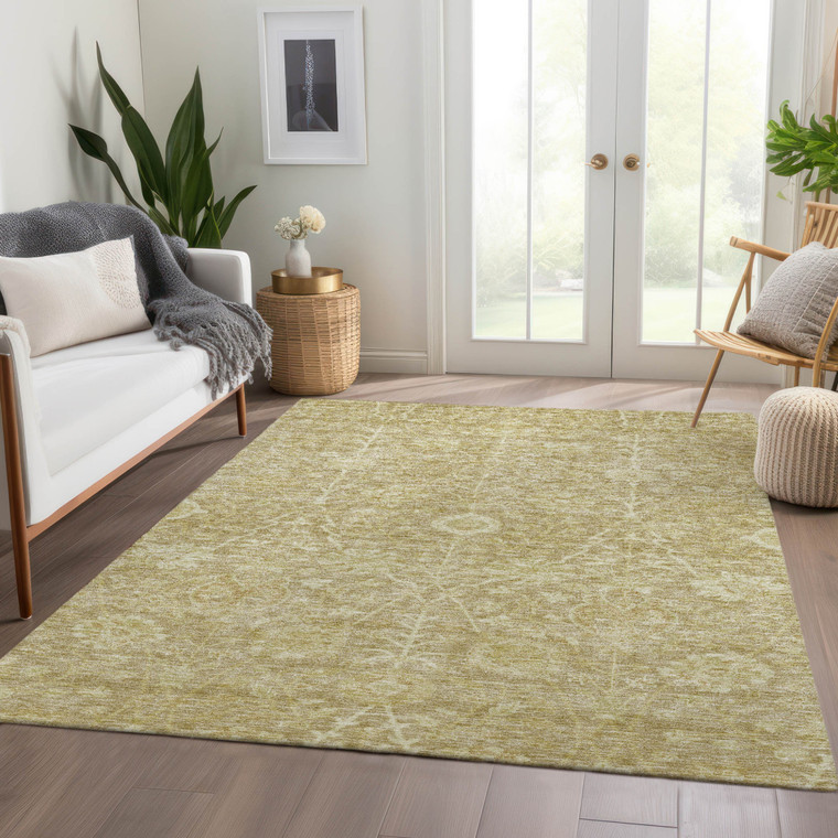 10' X 14' Tan And Beige Floral Washable Indoor Outdoor Area Rug