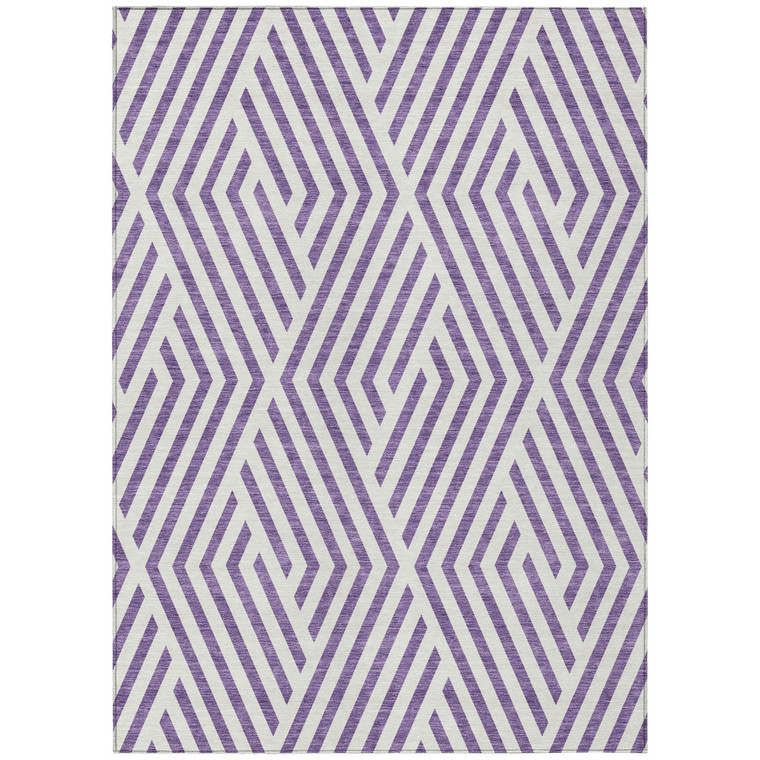10' X 14' Purple And White Geometric Washable Indoor Outdoor Area Rug