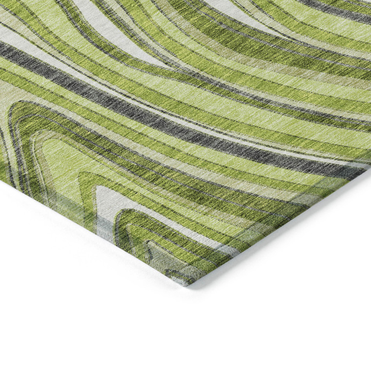9' X 12' Lime Green And Charcoal Abstract Washable Indoor Outdoor Area Rug